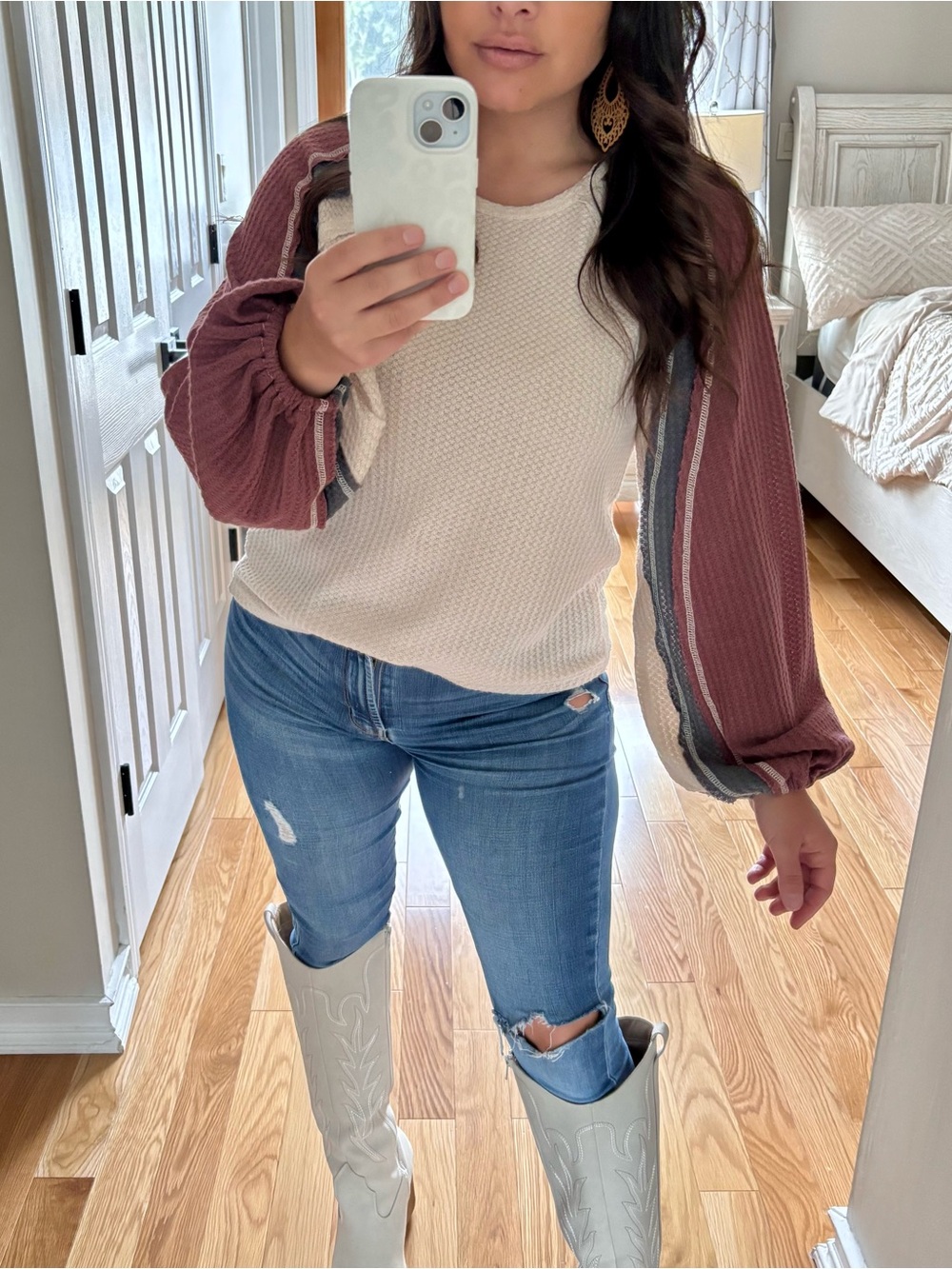 Entro balloon sleeve waffle knit